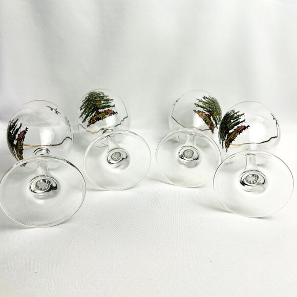 Spode Christmas Tree Vintage Wine Glasses Holiday Goblets Gold Trim 12 oz 4pcs - Picture 7 of 12